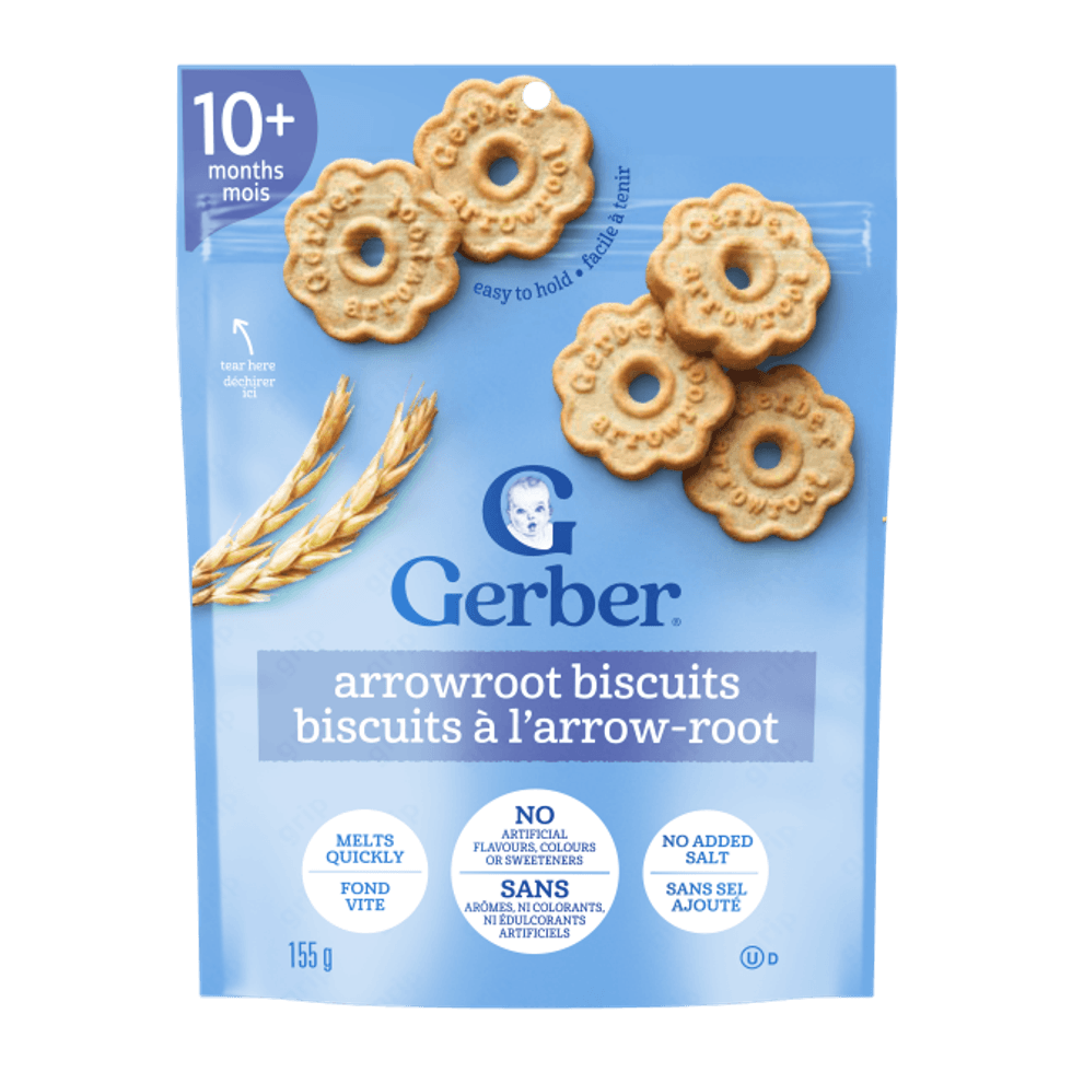 front of package of recalled Gerber arrowroot biscuits