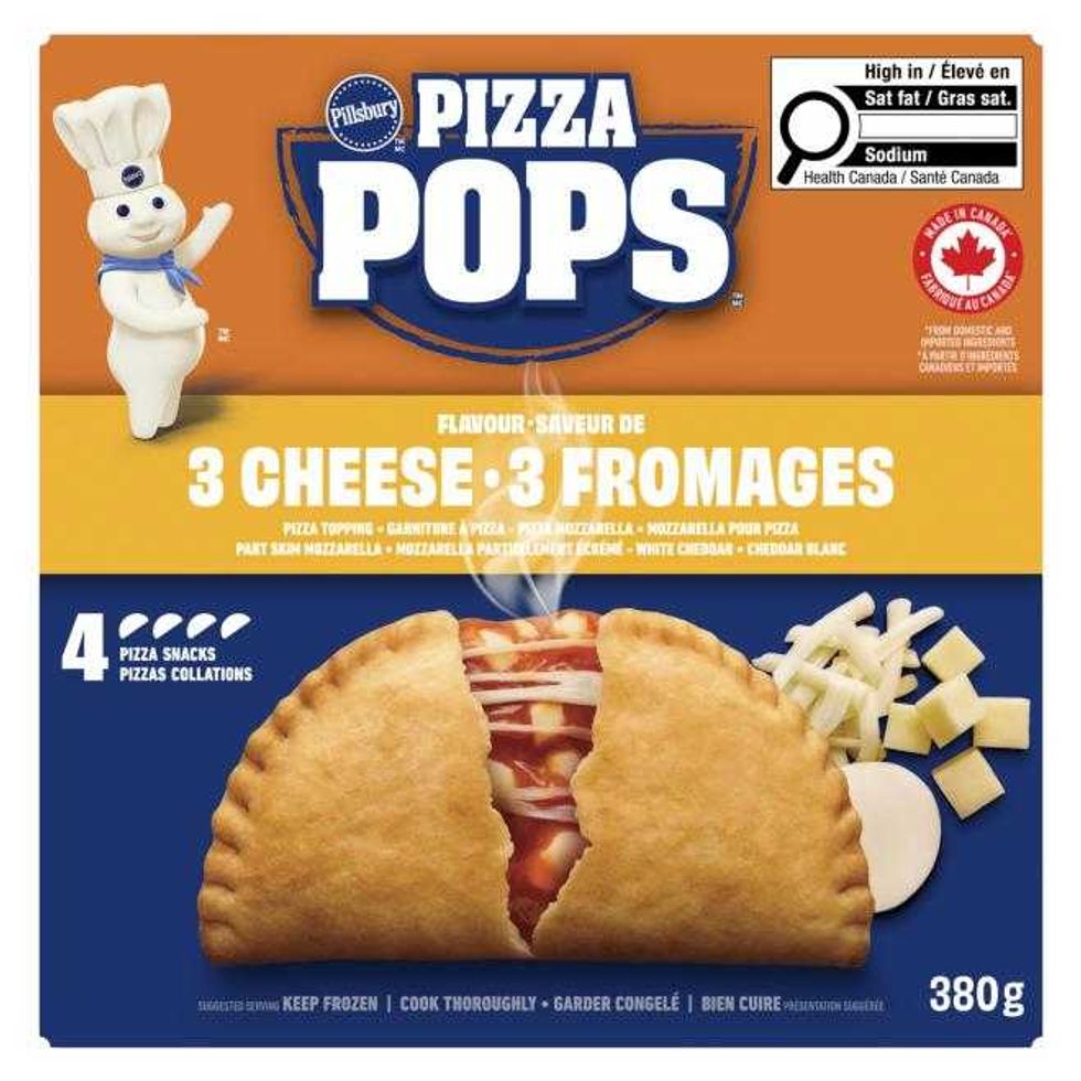 front of package of recalled pizza pops three cheese flavour