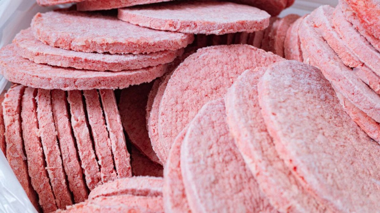 Frozen hamburger beef patties.