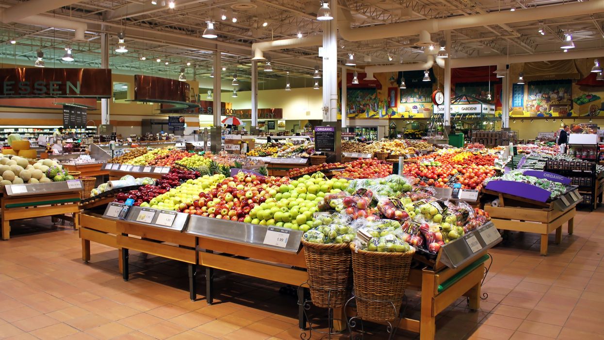 fruit stands, including cantaloupes, at a grocery store in canada