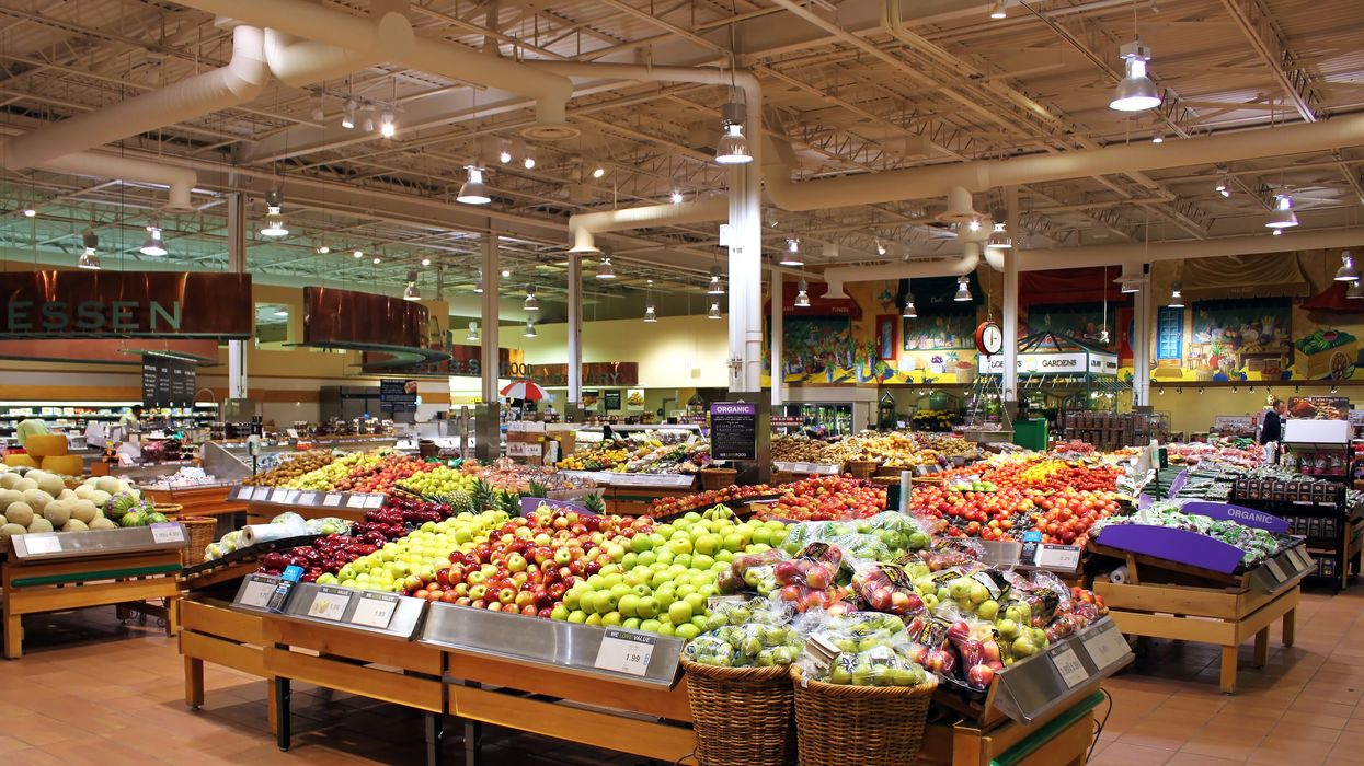 Fruits on display inside of a grocery store.