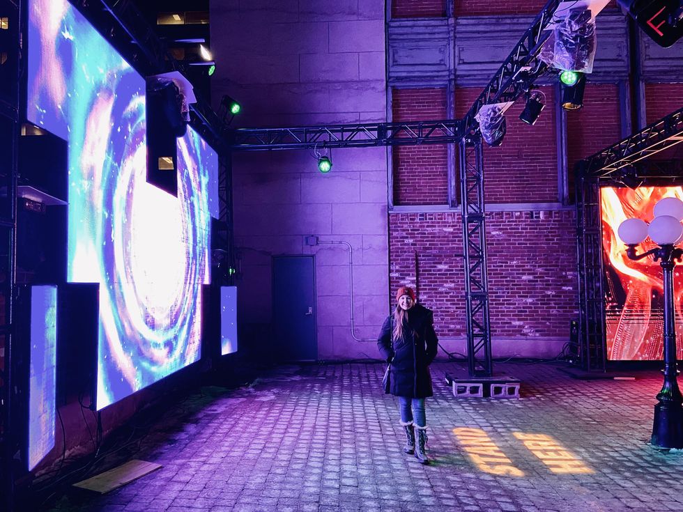 Futuristic light display and fiery images at Snider Plaza on Bank Street.