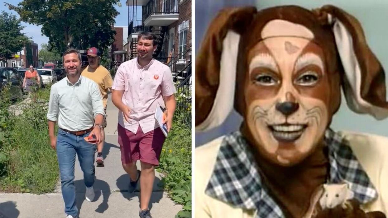 Gabriel Nadeau Dubois. Droite : Cornemuse.