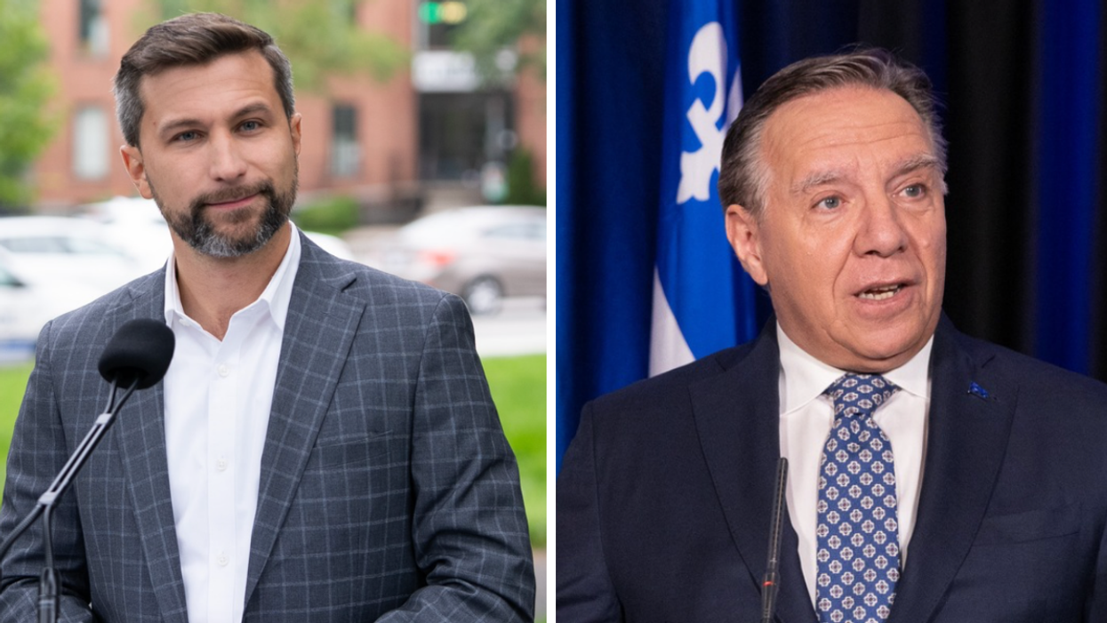 Gabriel Nadeau-Dubois. Droite : François Legault.