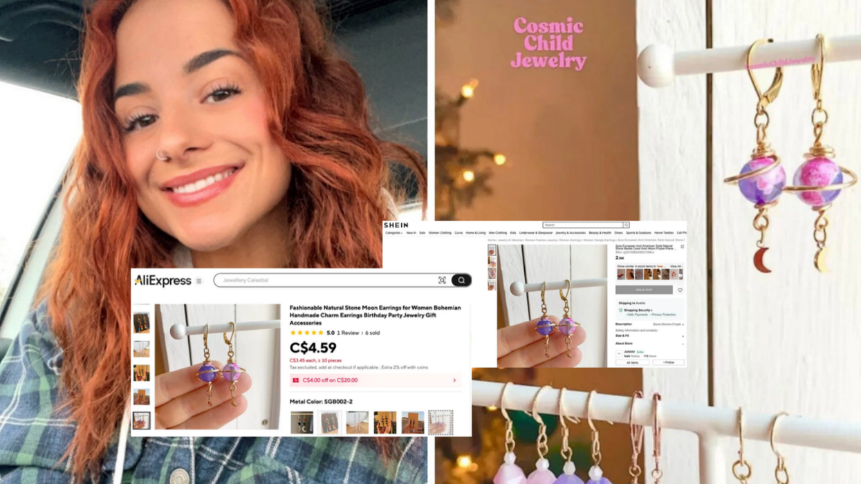 Gabrielle Bernier de Cosmic Child Jewelry. Droite : Les boucles d'oreilles de Cosmic Child Jewelry.