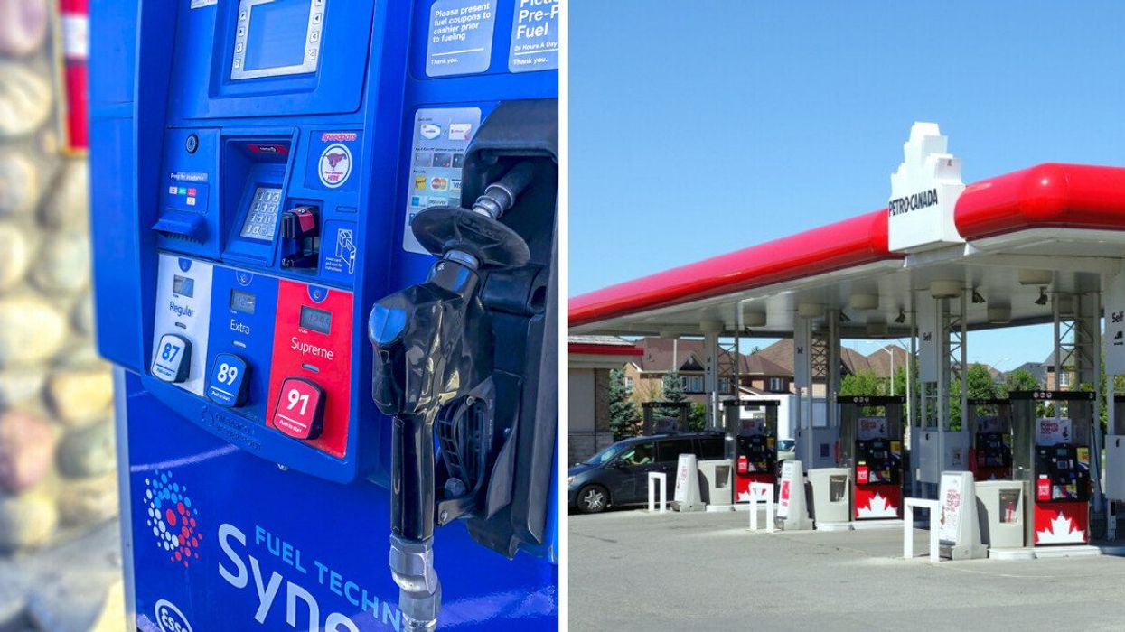 Gas pumps in Ontario. Right: A Petro Canada in Toronto
