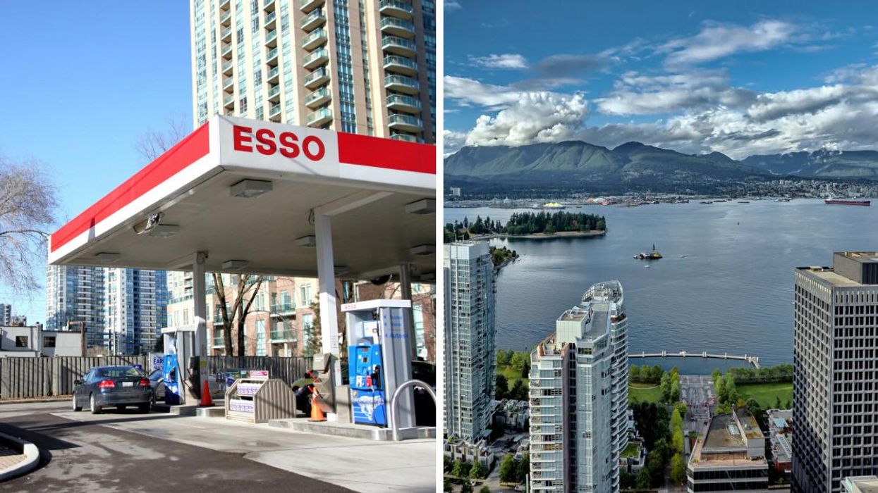 Gas station. Right: City of Vancouver, B.C.