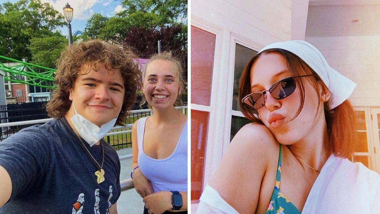 Gaten Matarazzo poses with a fan in Atlanta, GA. Right: Stranger Things actress Millie Bobby Brown takes a selfie.