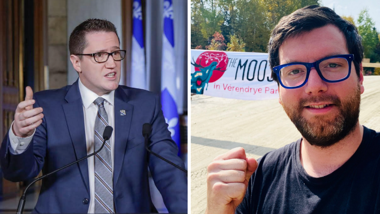 Gauche : Benoit Charette, ministre de l'environnement. Droite : Alex Tyrrell, chef du Parti Vert du Québec.