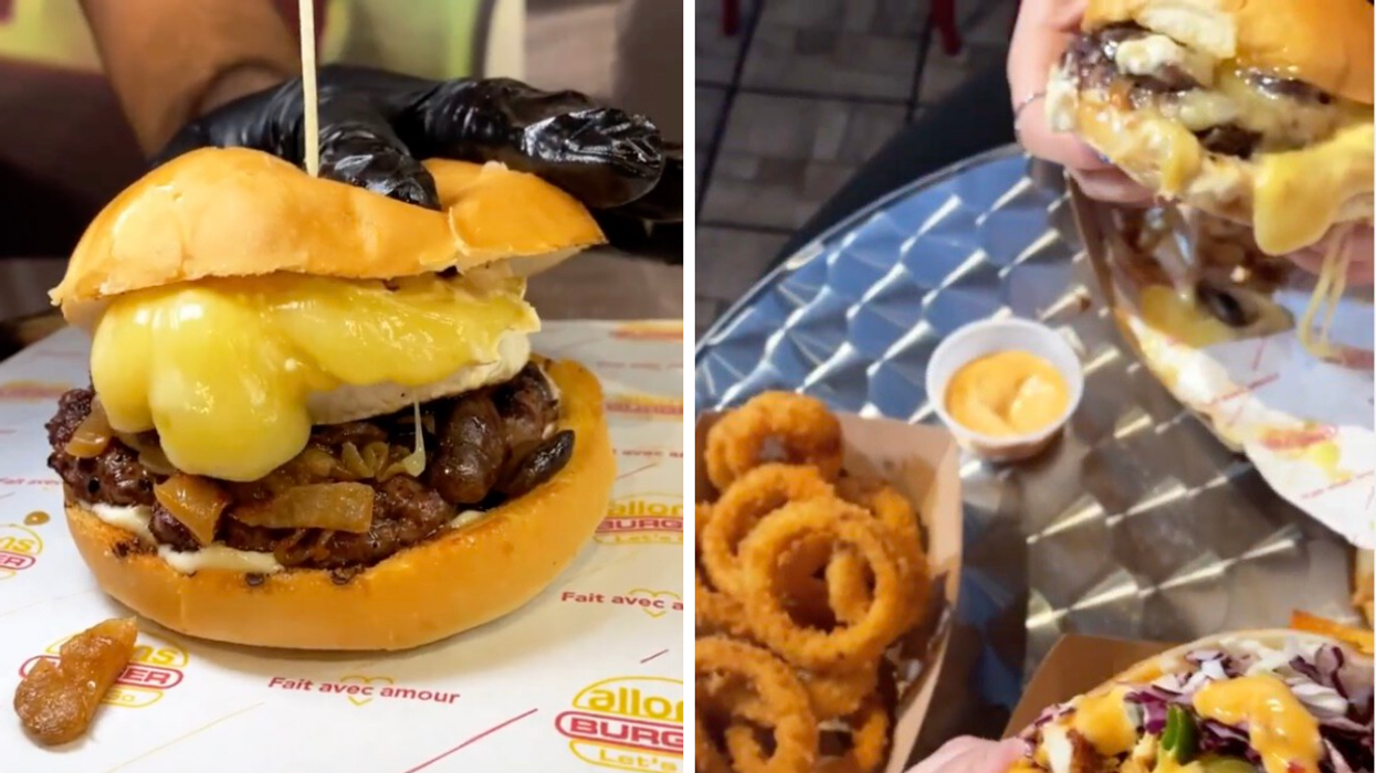 Gauche : Burger Brie Burg. Droite : Diner au restaurant Allons Burger.