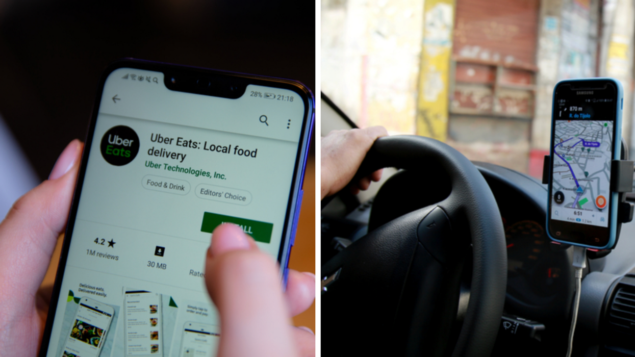 Gauche : Commande sur l'application Uber Eats. Droite : Course avec un Uber.