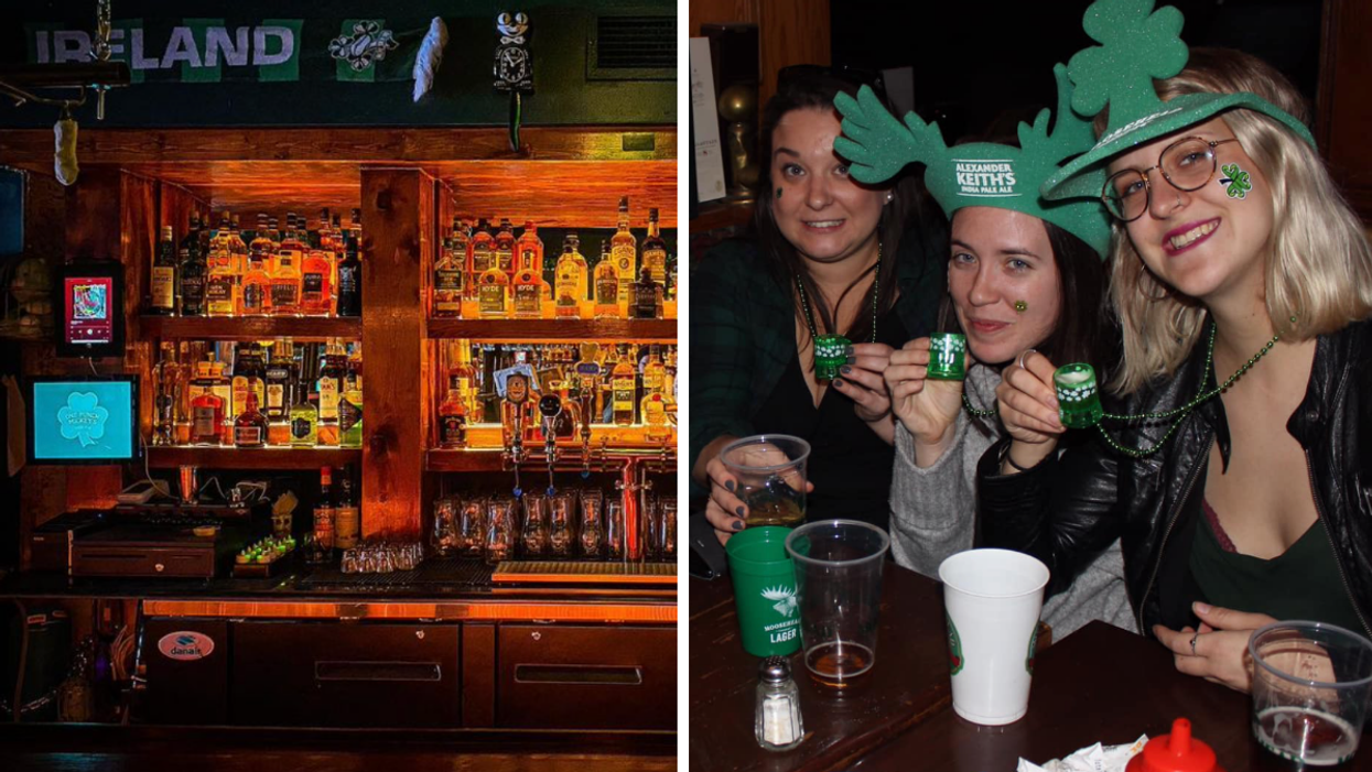 Gauche : Le One Punch Mickey's bar. Droite : Party pour la Saint-Patrick au Vieux Dublin Pub.