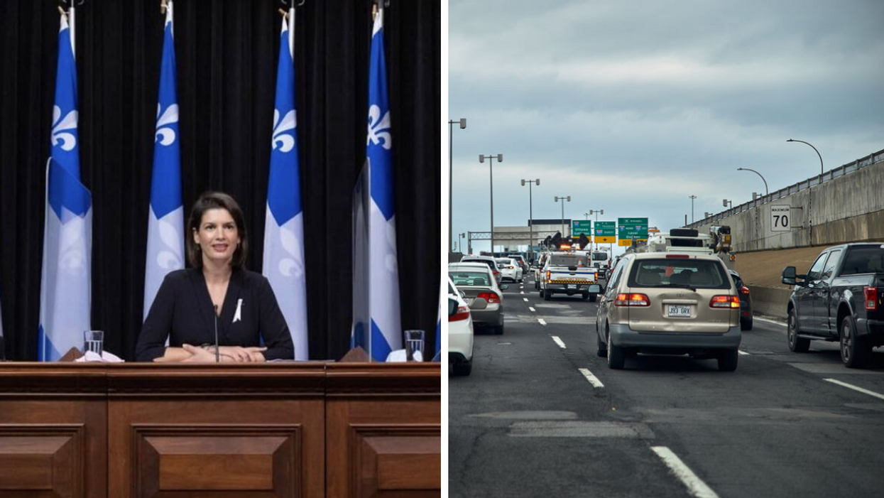 Geneviève Guilbault. Droite : Trafic à Montréal.