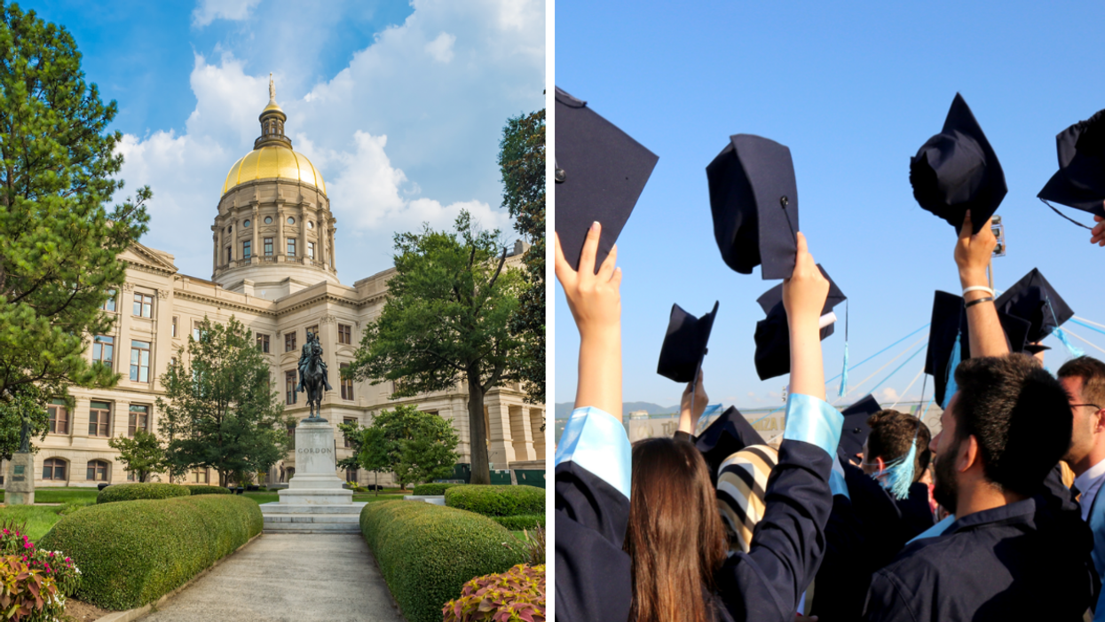 Georgia State Capitol. Right: Graduates.