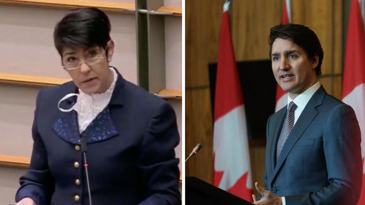 German MP Christine Anderson. Right: Prime Minister Justin Trudeau.