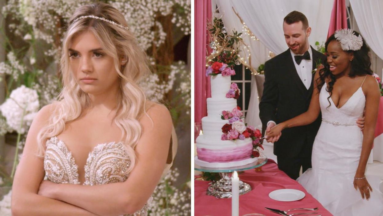 Giannina Gibelli on "Love Is Blind." Right: Cameron Hamilton and Lauren Speed at their "Love Is Blind" wedding.