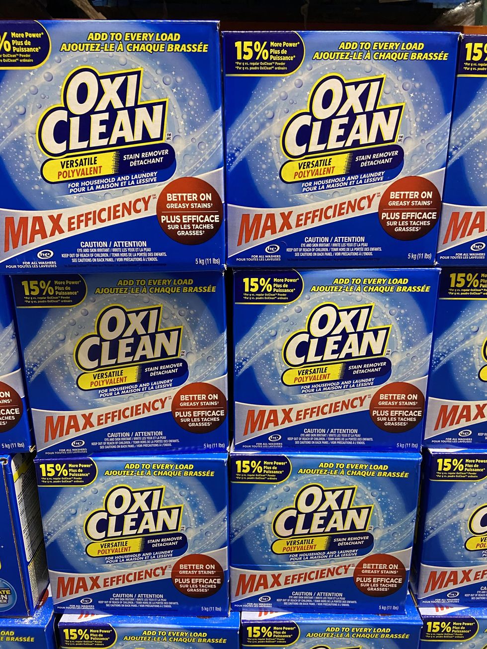 Giant boxes of Oxi Clean stain remover.