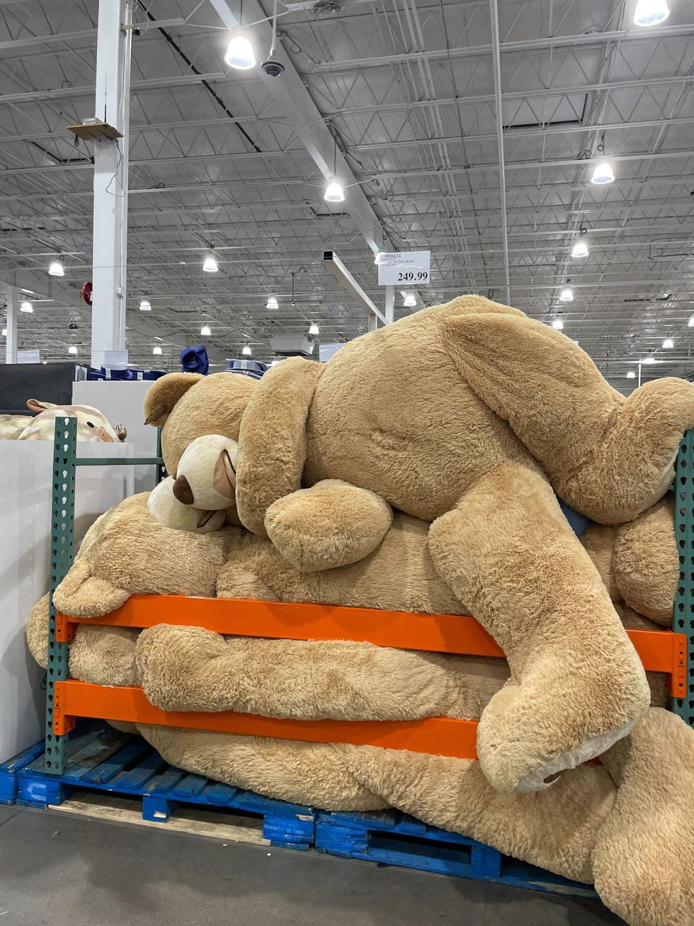 giant teddy bears at costco stacked on top of each other