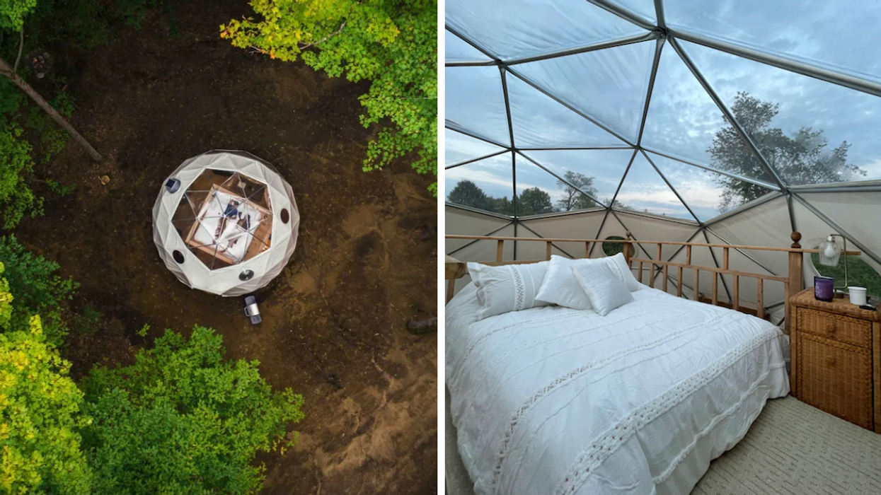Glamping Eco-Retreat with Luxury Stargazer Dome. Right: Foxberry Domes.