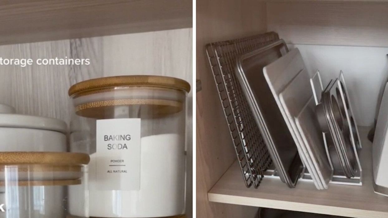 Glass containers from Dollarama. Right: A tray storage item.