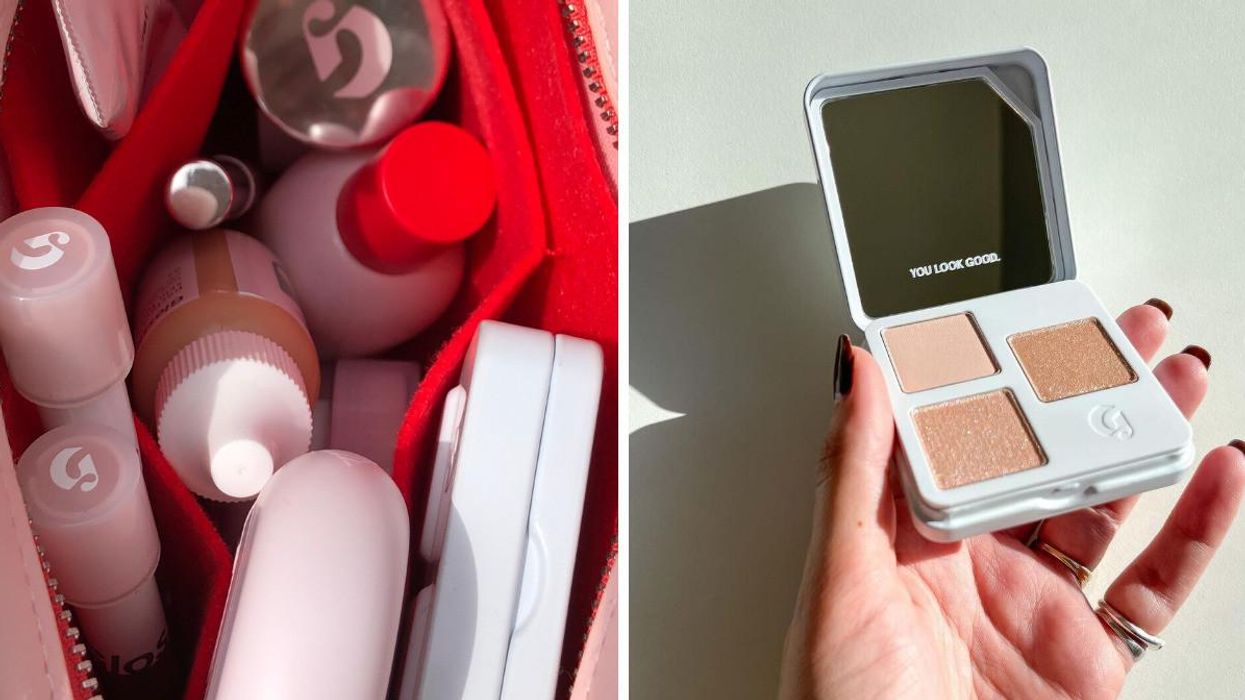 Glossier products. Right: Glossier Monochromes eyeshadow.
