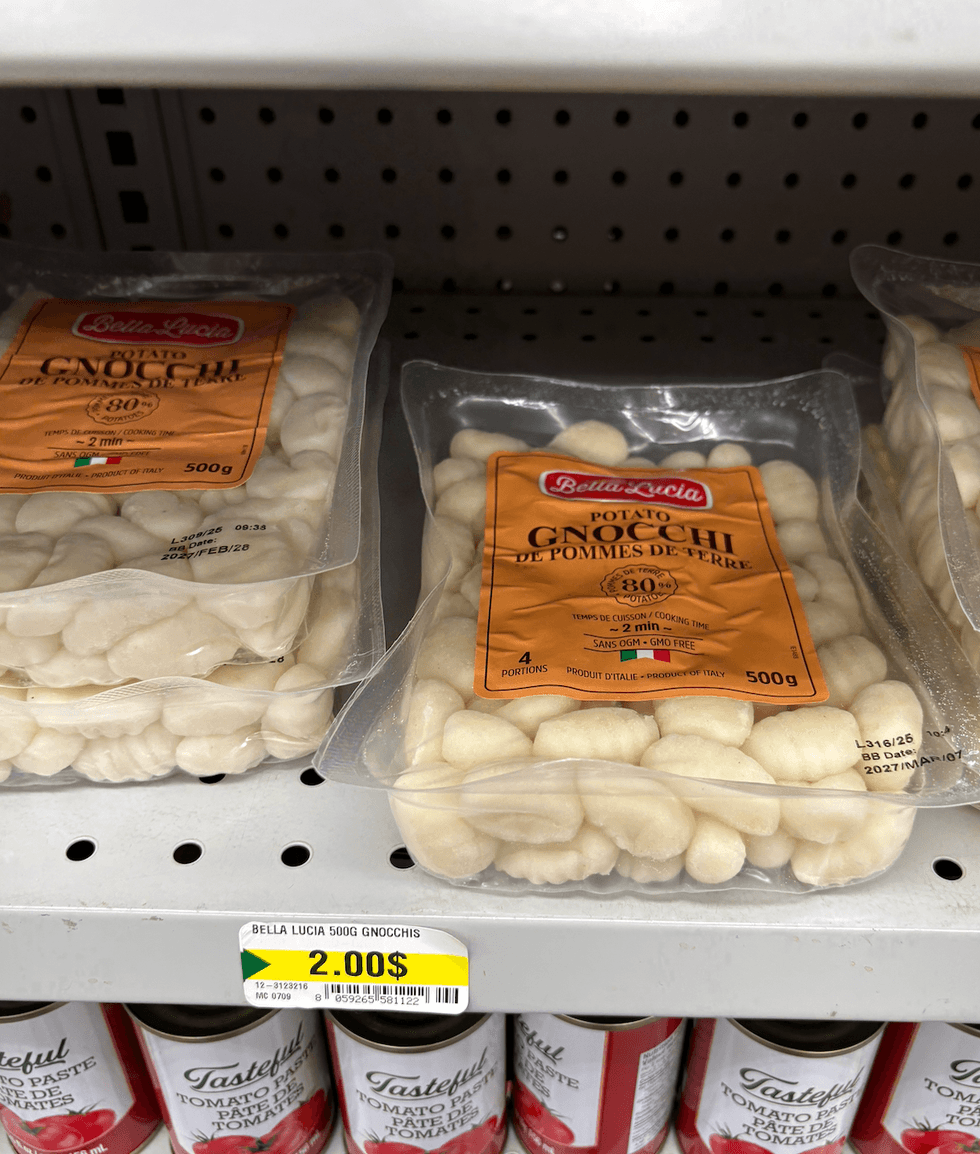 Gnocchi de pommes de terre sur les tablettes du Dollarama.