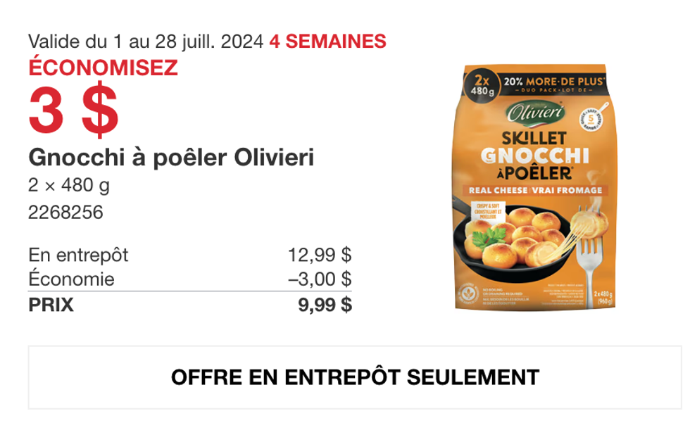 Gnocchi \u00e0 po\u00ealer au vrai fromage en rabais au Costco.