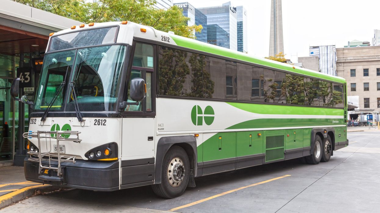 go bus at a bus terminal in toronto near union station