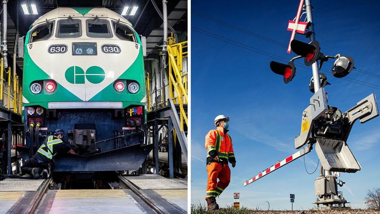GO Train. Right: Metrolinx employee.