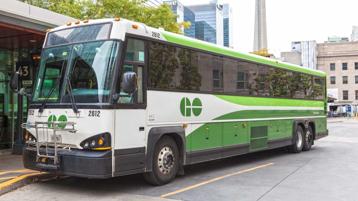 go transit bus at a station in toronto
