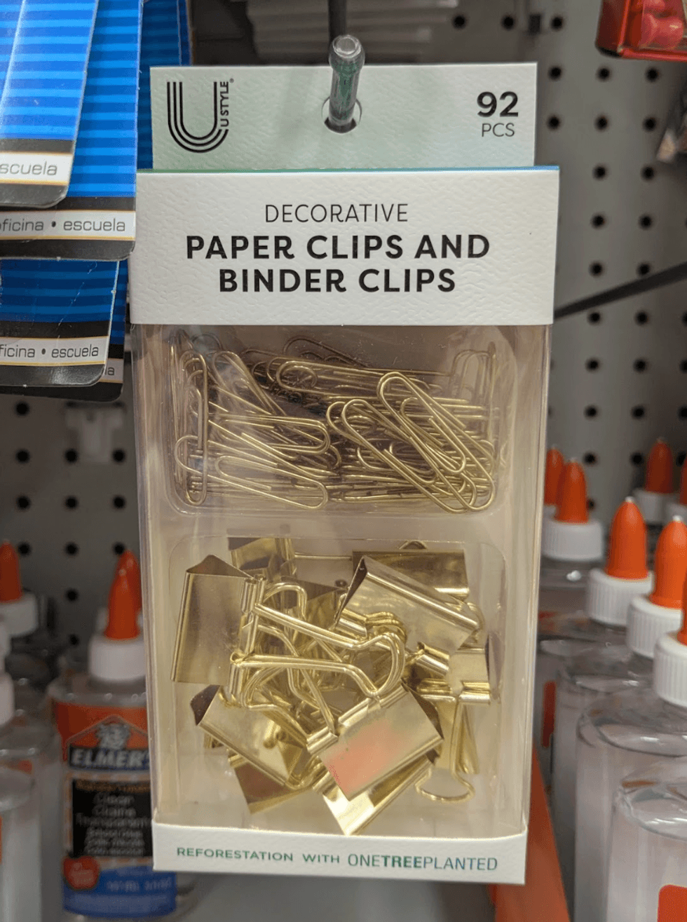 Gold metallic paper clips and binder clips from Dollarama