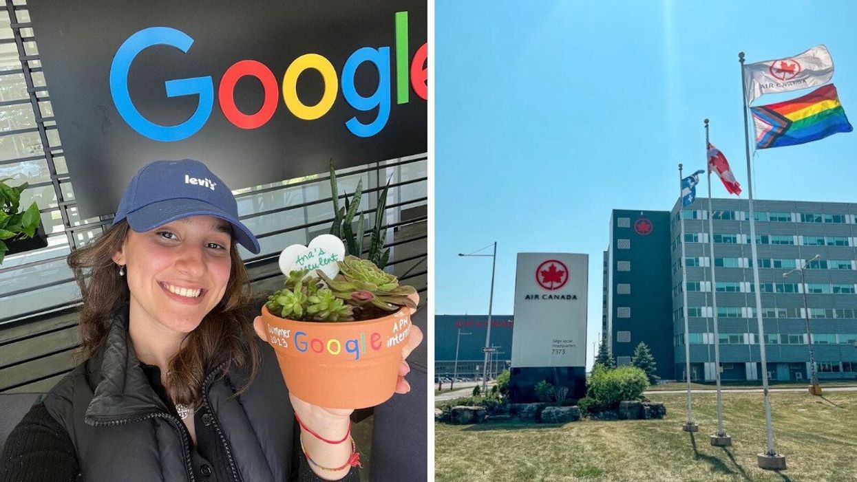 Google employee. Right: Air Canada headquarters in Montreal.