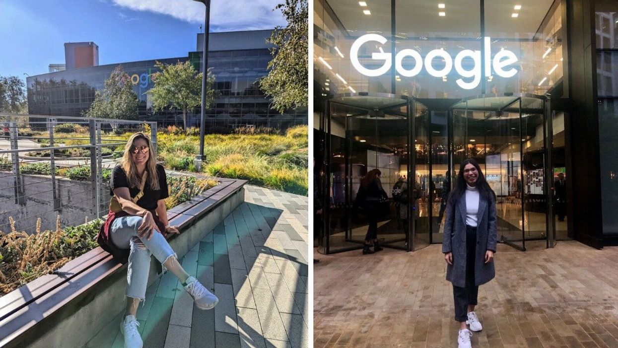 Google employee. Right: Google employee in front of an office.