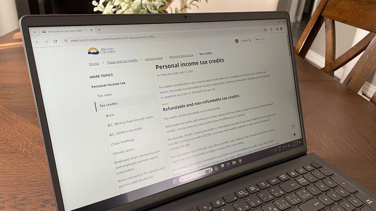 government of bc personal income tax credits website on a laptop