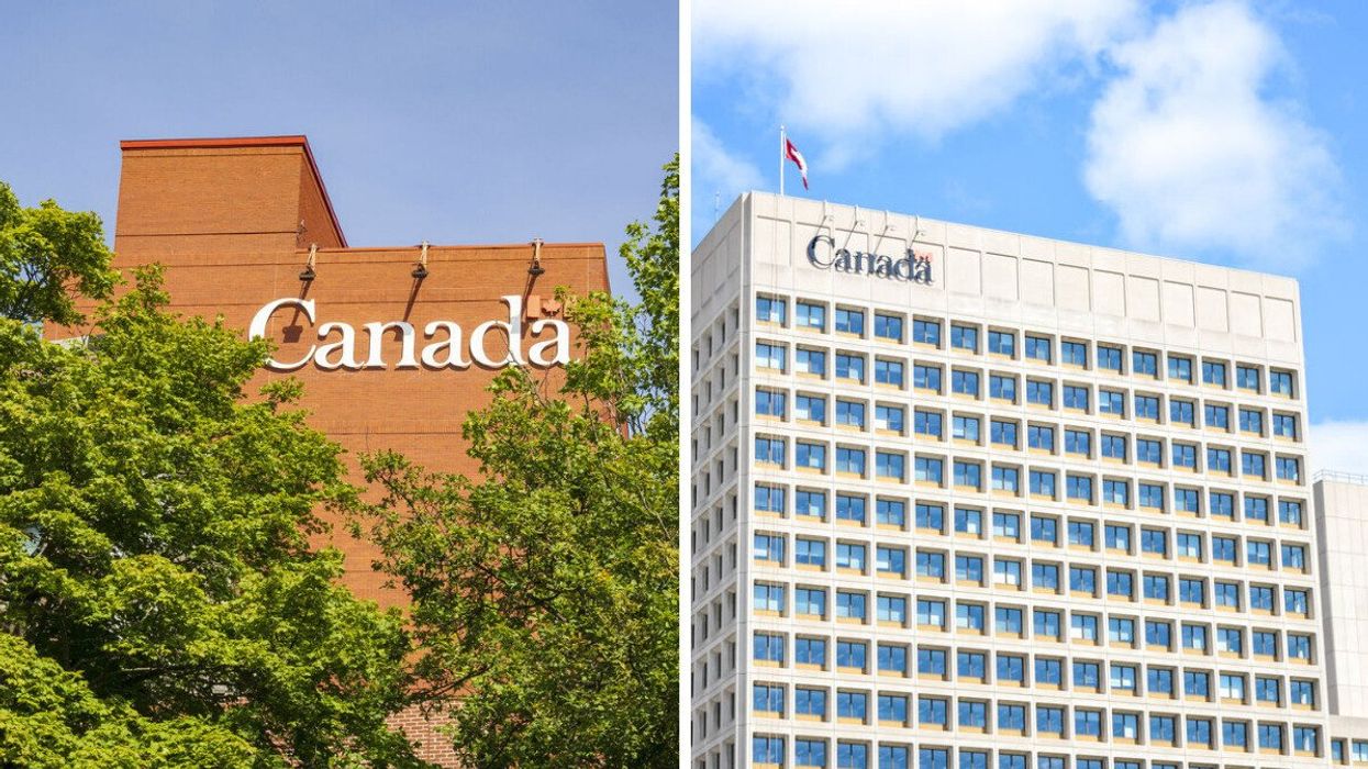 Government of Canada office in St. John's. Right: Government of Canada building in Ottawa.