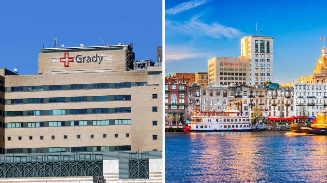 Grady Hospital in Atlanta, GA. Right: River Street in Savannah, GA. 