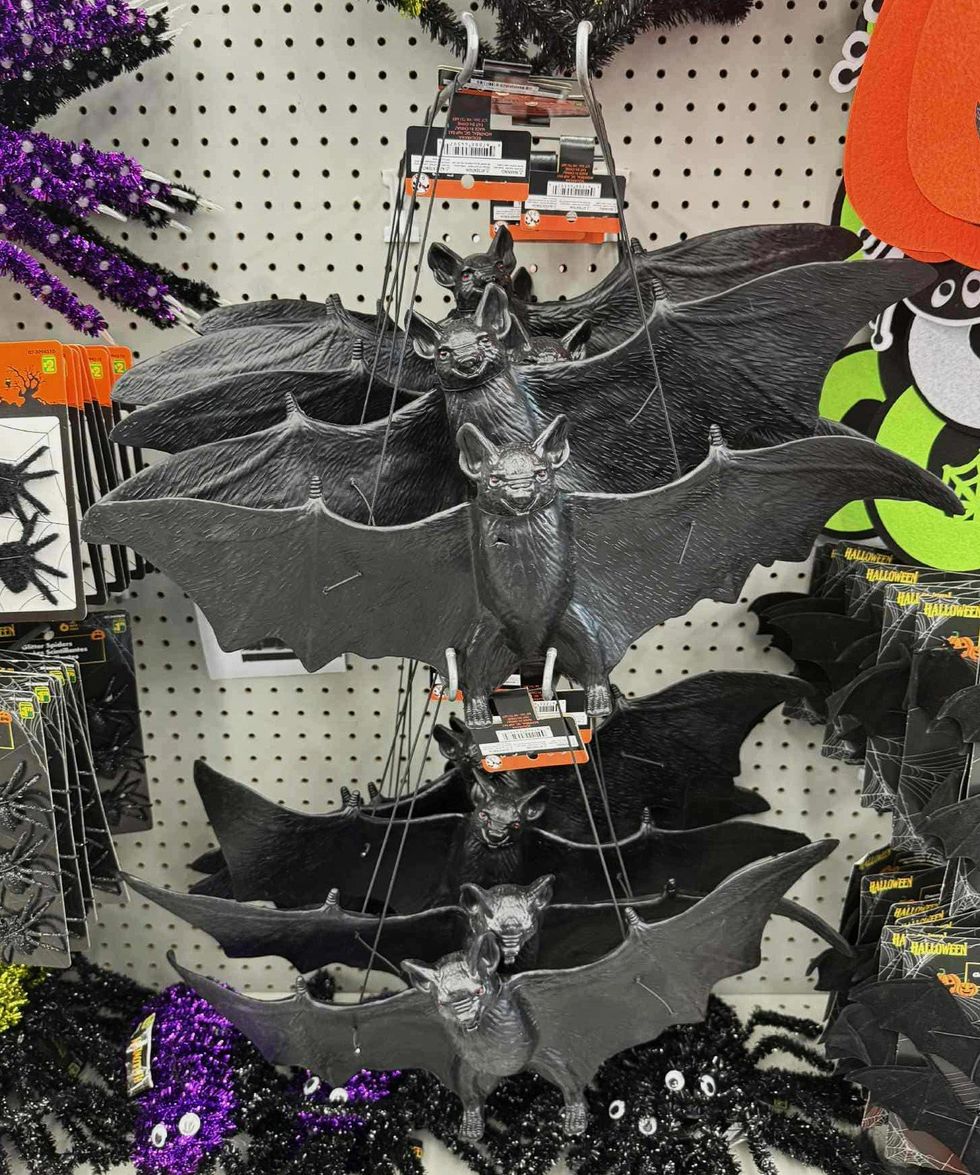 Grandes chauves-souris noires aux ailes d\u00e9ploy\u00e9es.