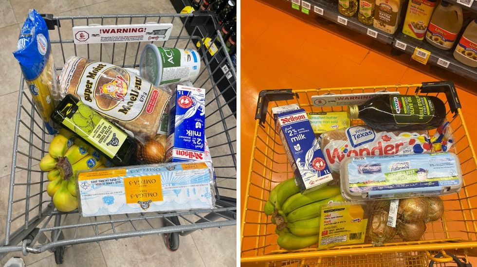 Grocery basket at Farm Boy. Right: Grocery basket at Loblaws.