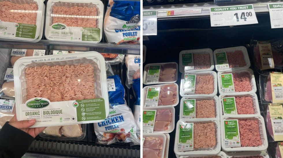 Ground chicken at Farm Boy. Right: Ground chicken at Loblaws.