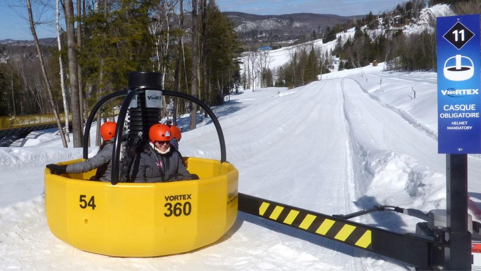 Group of friends on a snow slope in the Vortex360.
