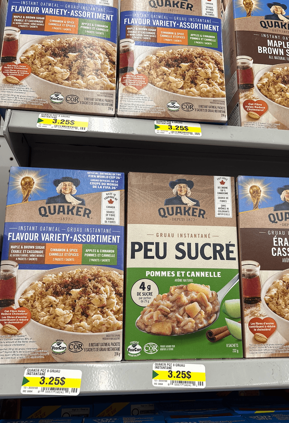 Gruau instantan\u00e9 Quaker sur les tablettes du Dollarama.