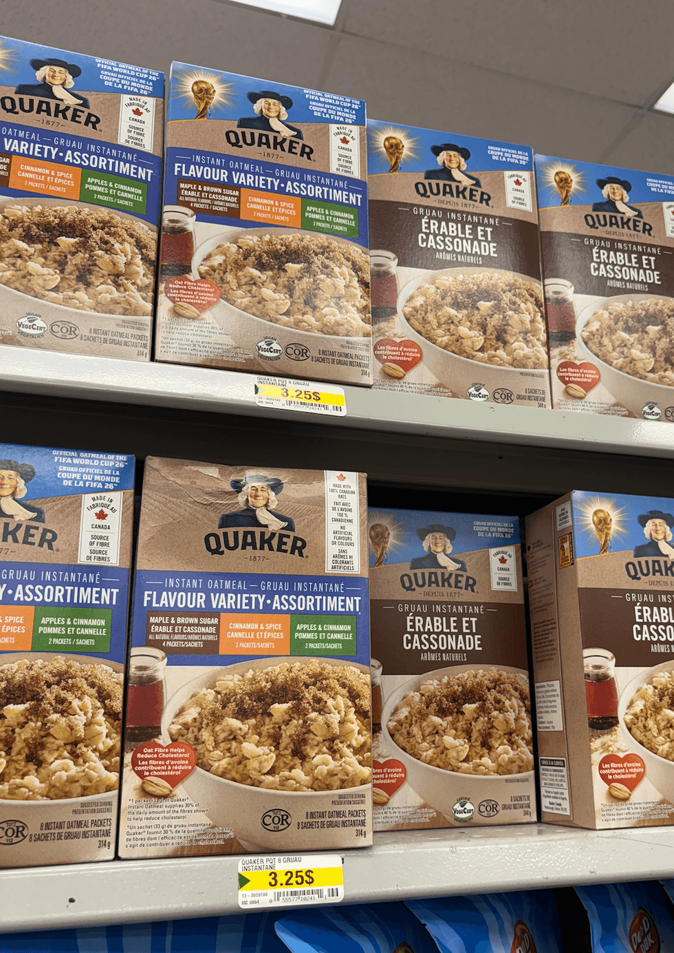 Gruau Quaker sur les tablettes du Dollarama.