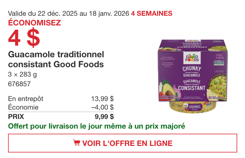 Guacamole traditionnel consistant Good Foods 3 x 283 g sur le site de Costco