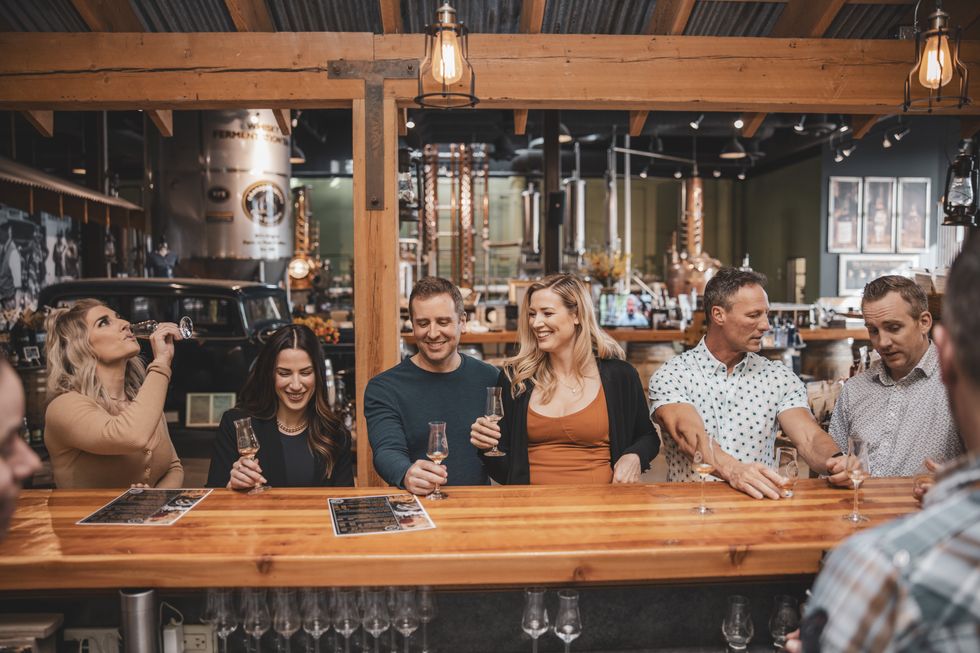 Guests doing a tasting at Okanagan Spirits Craft Distillery, Vernon, B.C. 