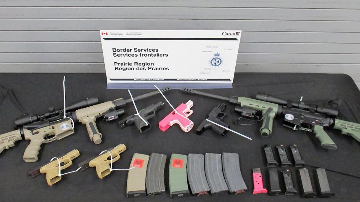 Guns that were seized at the Coutts border crossing between Canada and the United States.