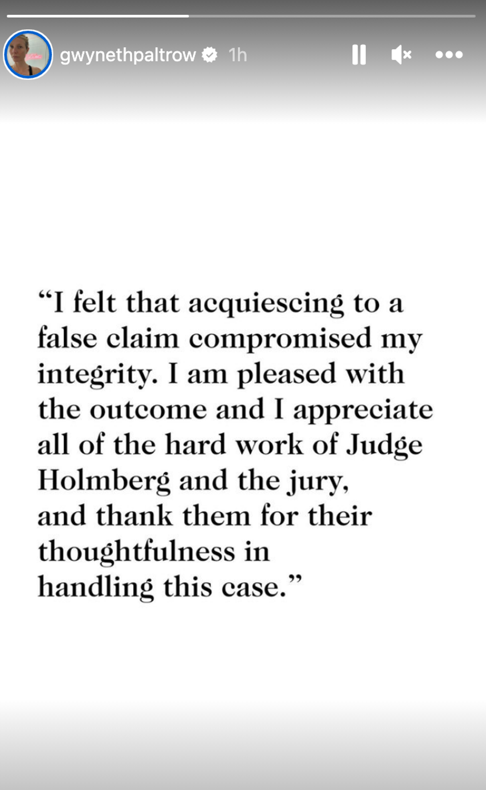 Gwyneth Paltrow's Instagram story on March 30, 2023.