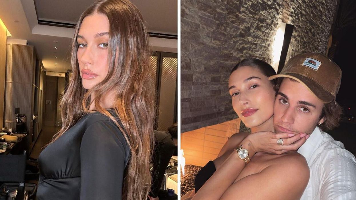 Hailey Bieber. Right: Hailey Bieber and Justin Bieber.
