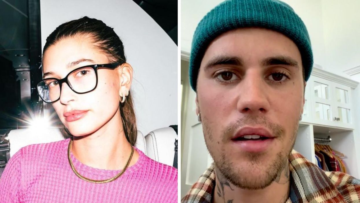 Hailey Bieber. Right: Justin Bieber.