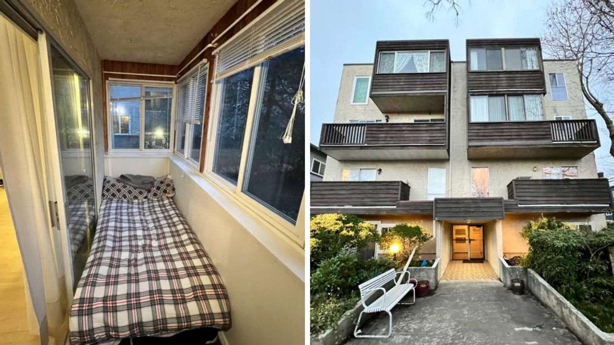 Half bedroom for rent. Right: Outside of the building.