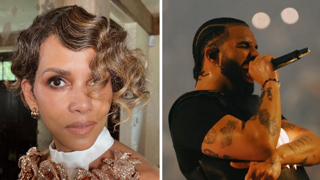 Halle Berry. Right: Drake performing at his It's All A Blur tour.